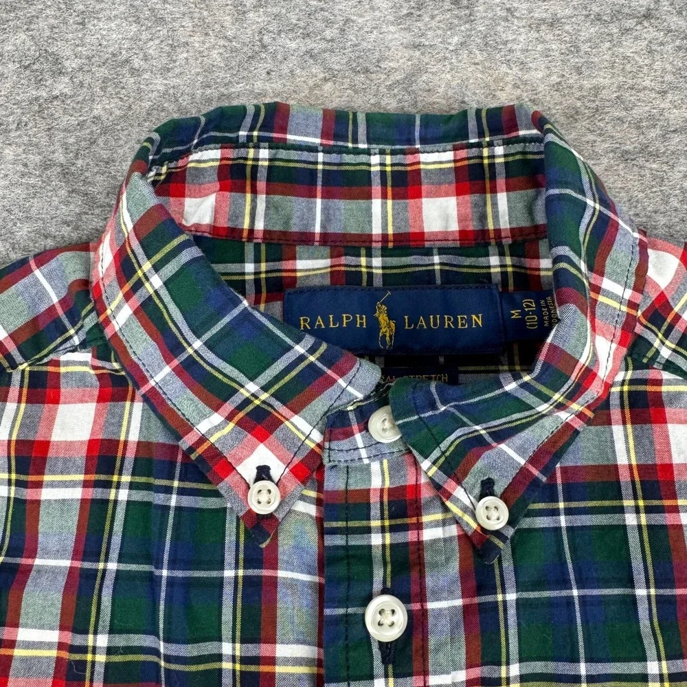 Ralph Lauren Natural Stretch Button Down Shirt Tartan Plaid Boys Medium M